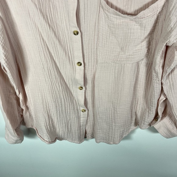 Altar'd State Women's Pink Gauzy Cotton Long Sleeve Button-Down Shirt Size Large - Picture 4 of 8